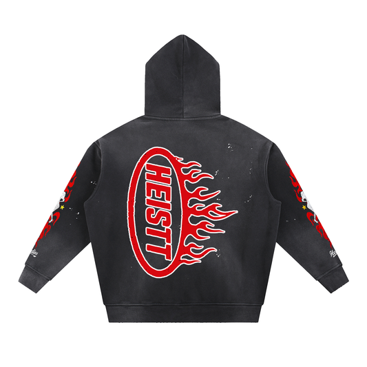 Vintage Washed Frayed Fleece Hoodie